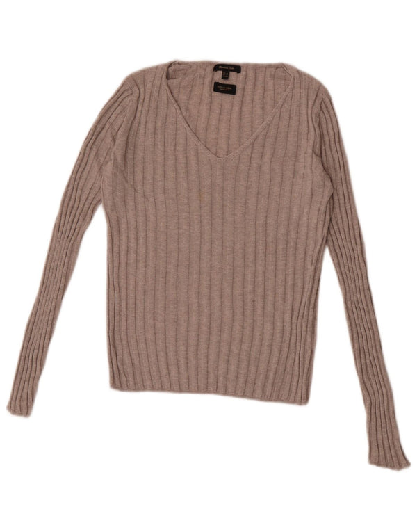 Suéter feminino Massimo Dutti com decote em V Reino Unido 6 XS bege