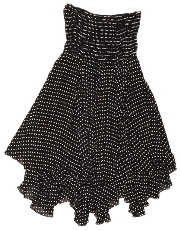Vestido feminino vintage assimétrico sem alças Reino Unido 18 XL preto bolinhas viscose