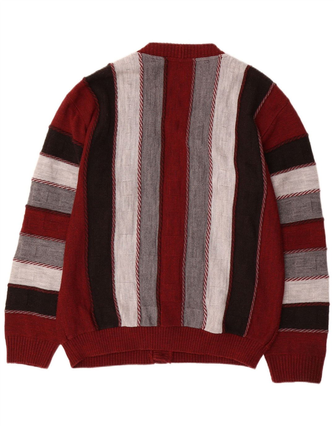 Suéter cardigã masculino vintage grande acrílico listrado multicolorido