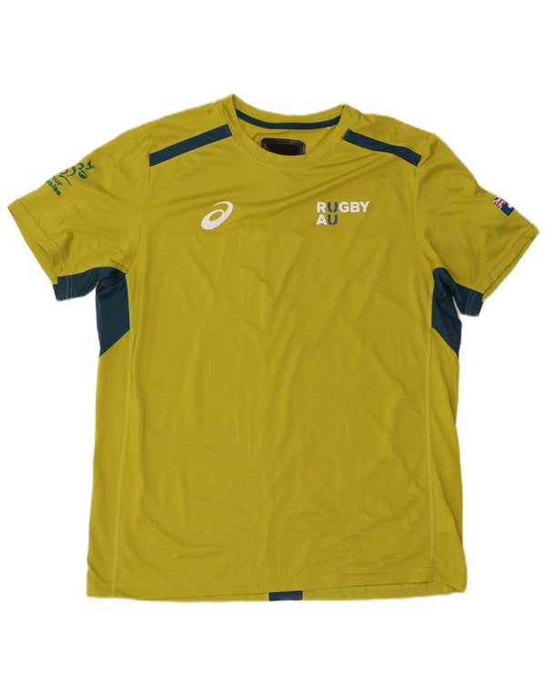 Camiseta gráfica masculina Asics Top 2XL amarelo colorblock poliéster