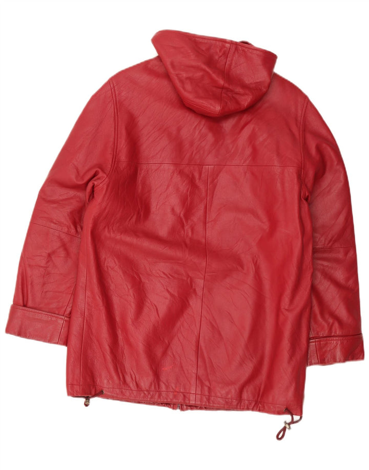 Casaco de couro com capuz feminino vintage UK 12 vermelho médio