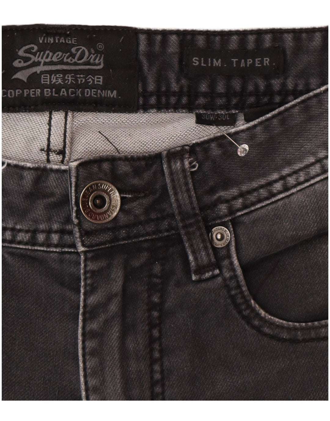 Superdry Mens Slim Tapered Jeans W30 L30 Cinza Algodão