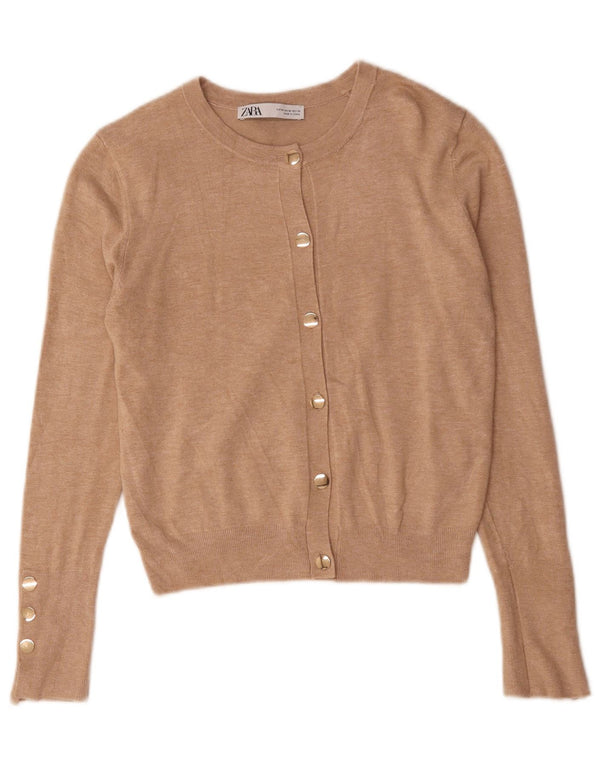 Suéter cardigã feminino Zara Reino Unido 12 viscose bege médio