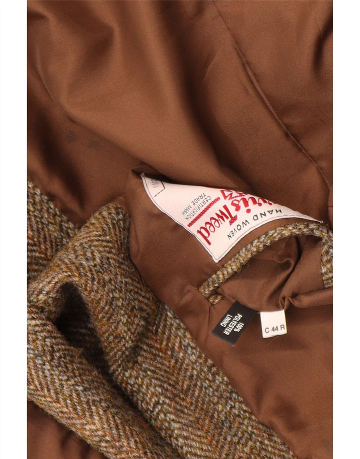 Jaqueta blazer masculina de 2 botões Harris Tweed Reino Unido 44 2XL lã espinha de peixe marrom