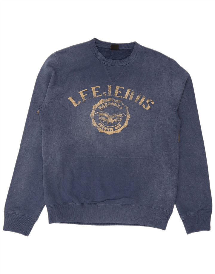 Lee moletom masculino gráfico jumper grande algodão azul marinho