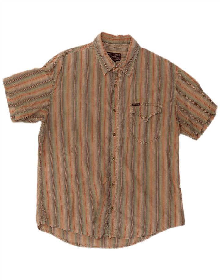 MARLBORO CLASSICS Camisa masculina de manga curta 2XL algodão listrado multicolorido