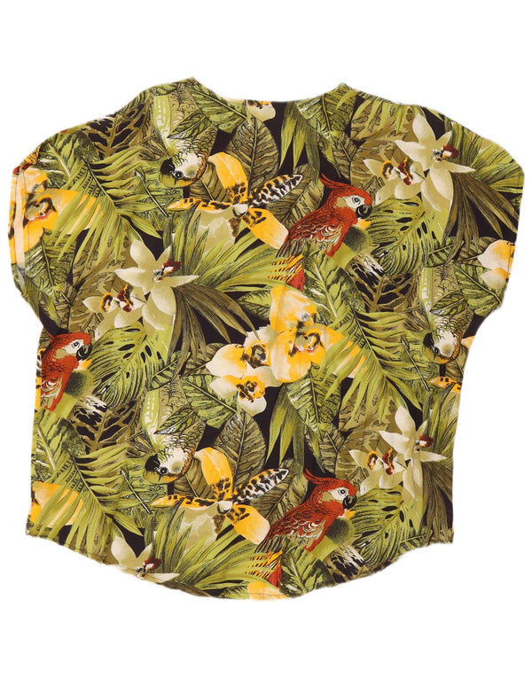 Blusa feminina vintage manga curta UK 18 XL verde floral