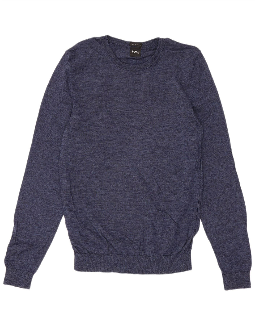 Suéter masculino Hugo Boss com gola redonda, lã azul marinho médio