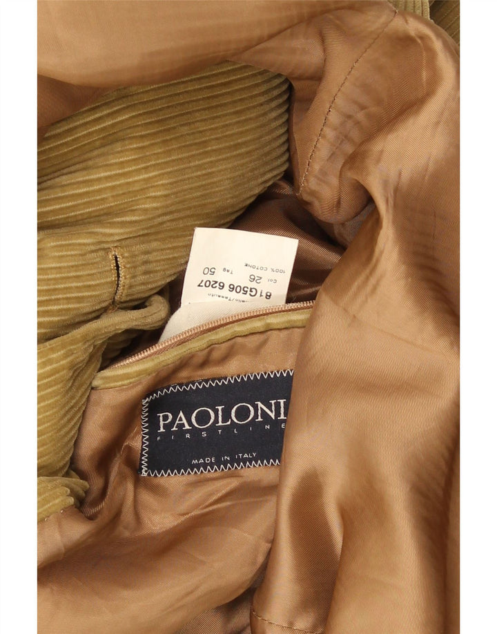 Jaqueta blazer masculina de veludo cotelê com 3 botões Paoloni IT 50 algodão bege grande
