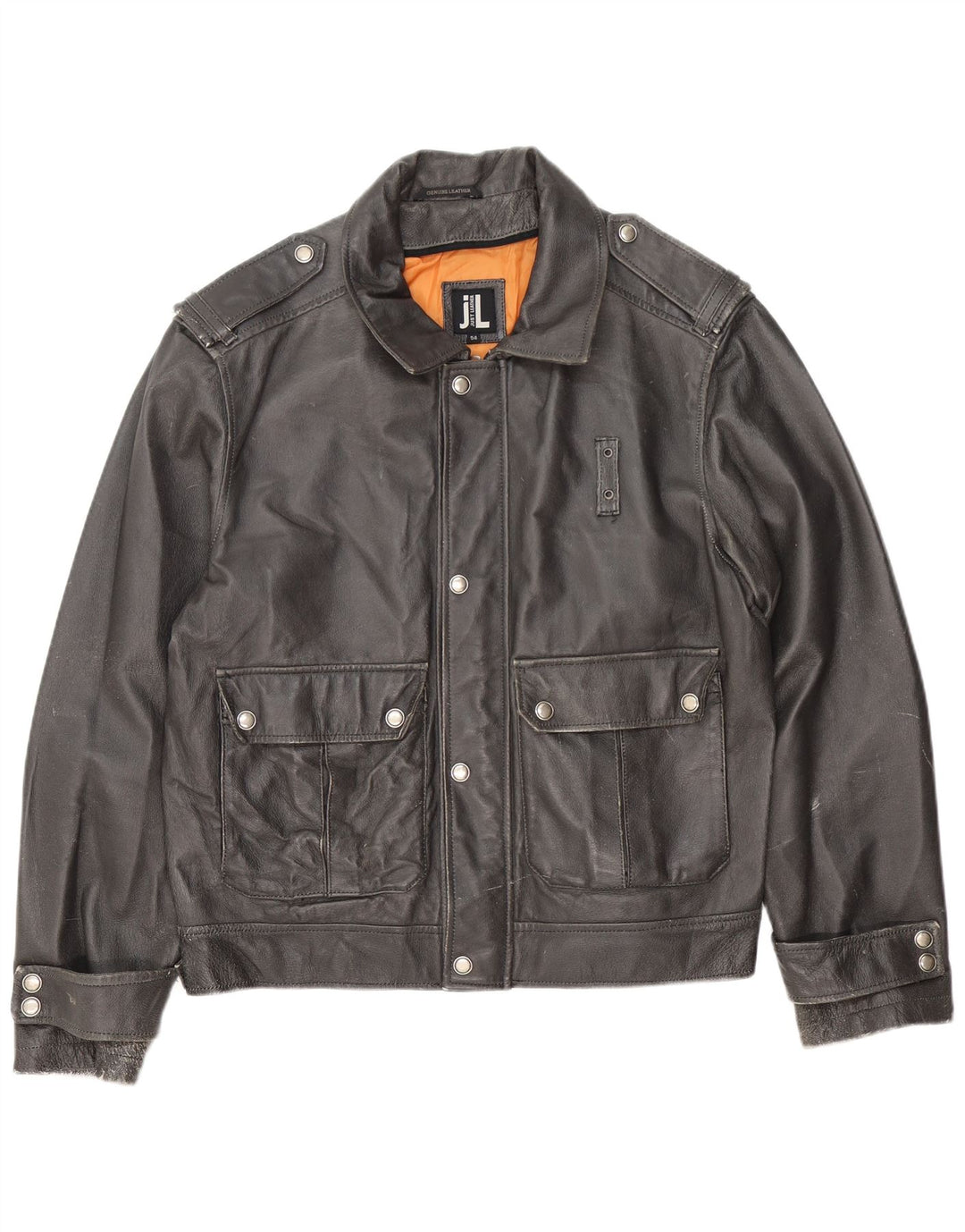 Jaqueta de couro militar masculina vintage IT 54 2XL couro preto