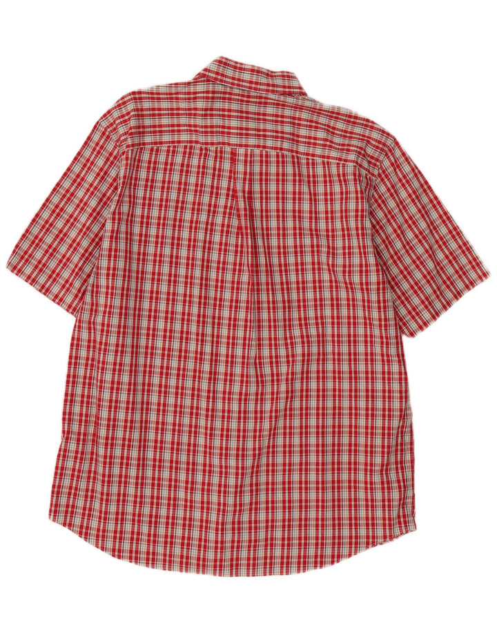 Camisa masculina Eddie Bauer resistente a rugas de manga curta grande xadrez vermelha