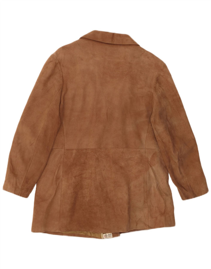 Casaco feminino VINTAGE de camurça com peito duplo UE 50 3XL couro marrom