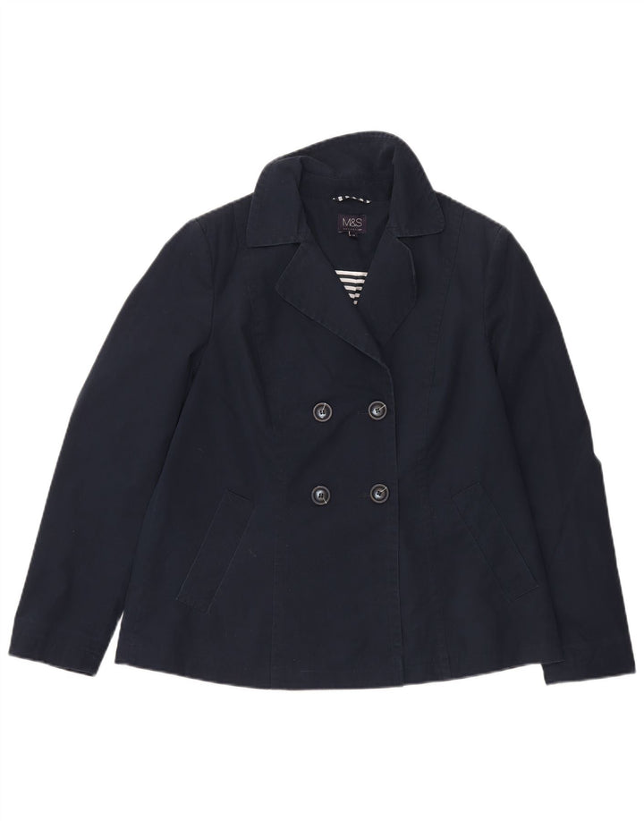Casaco feminino Marks & Spencer Pea Coat UK 10 pequeno algodão azul marinho