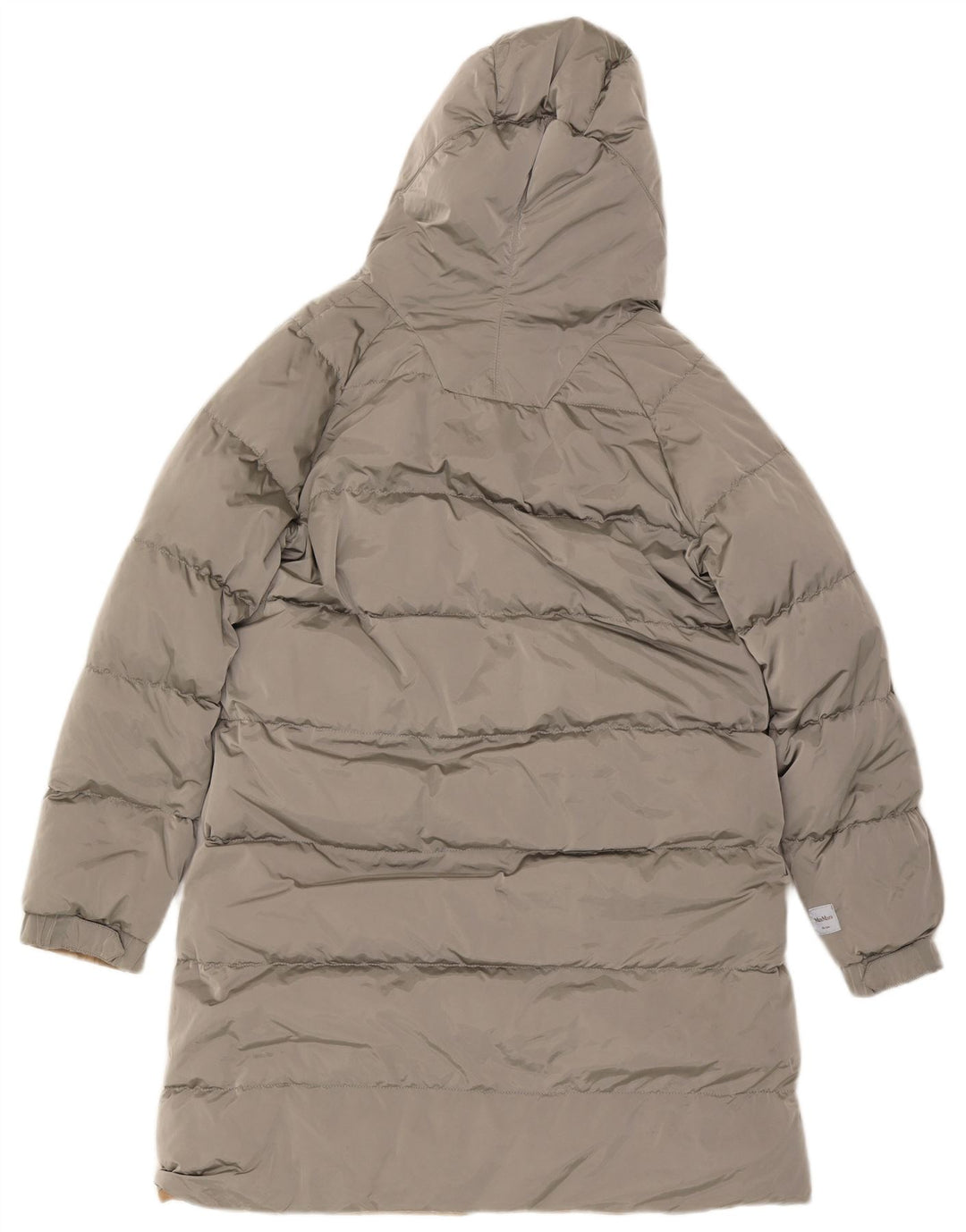 Casaco acolchoado reversível com capuz feminino Max Mara Reino Unido 10 pequeno bege poliamida