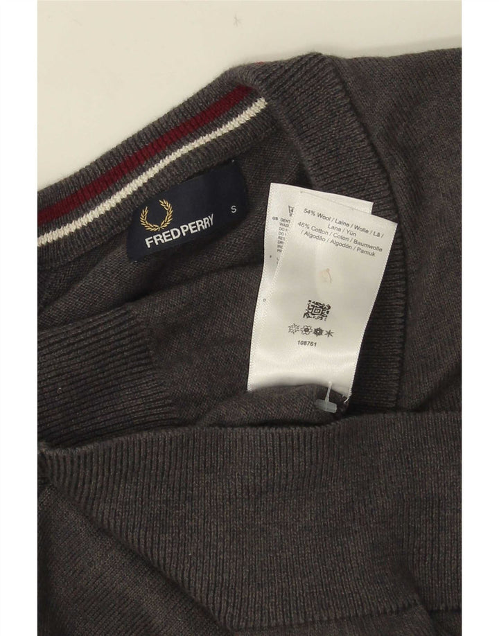 Suéter cardigã masculino Fred Perry de lã cinza pequena
