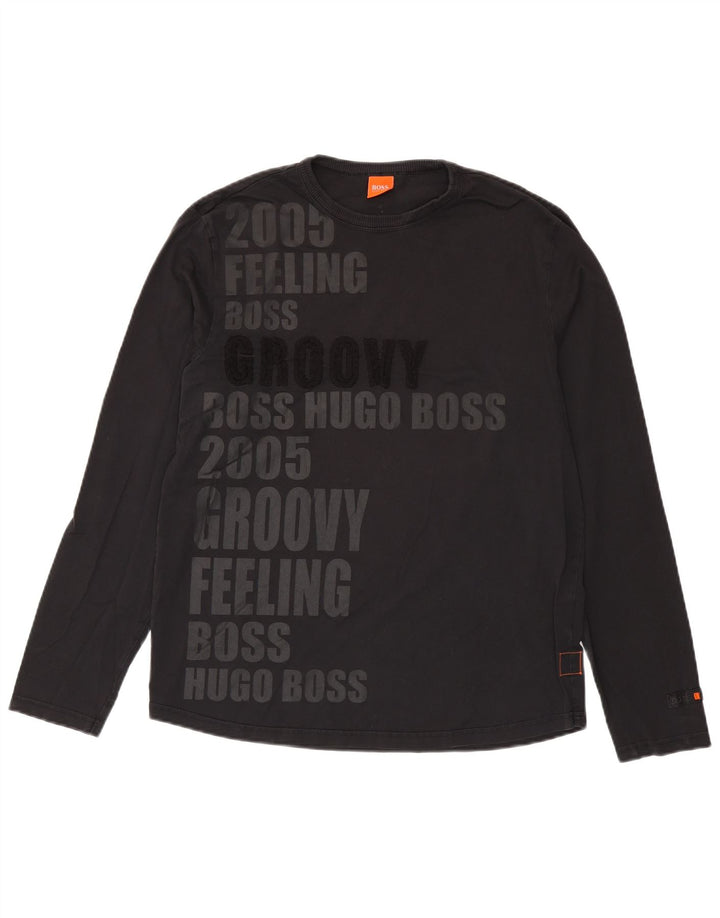 Hugo Boss Mens Graphic Top Manga Longa Médio Algodão Preto