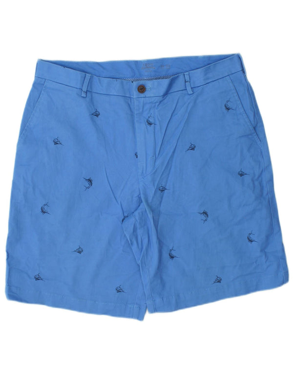 IZOD Mens Chino Shorts W34 de água salgada grande algodão manchado azul