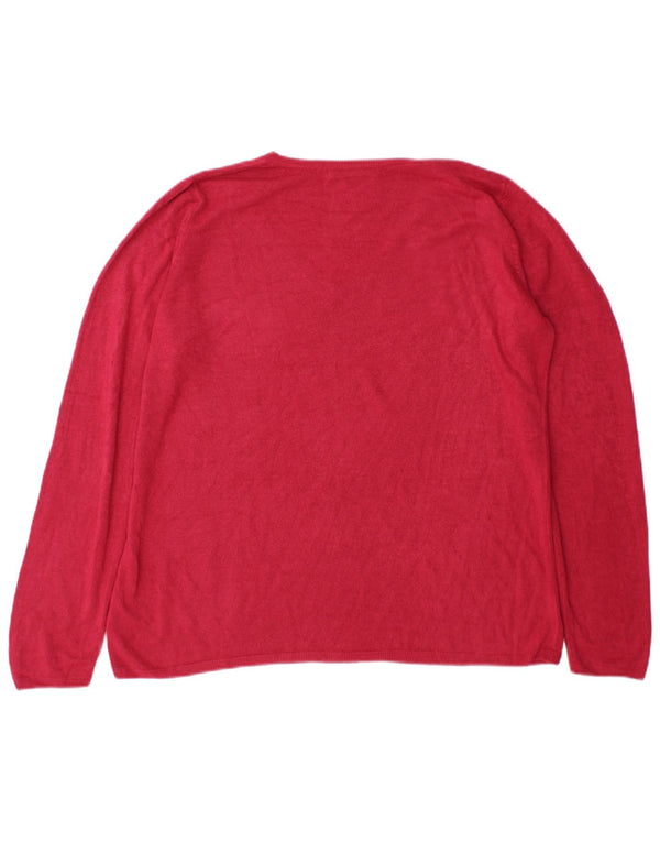 Suéter feminino Marks & Spencer com decote em V UK 20 2XL acrílico vermelho