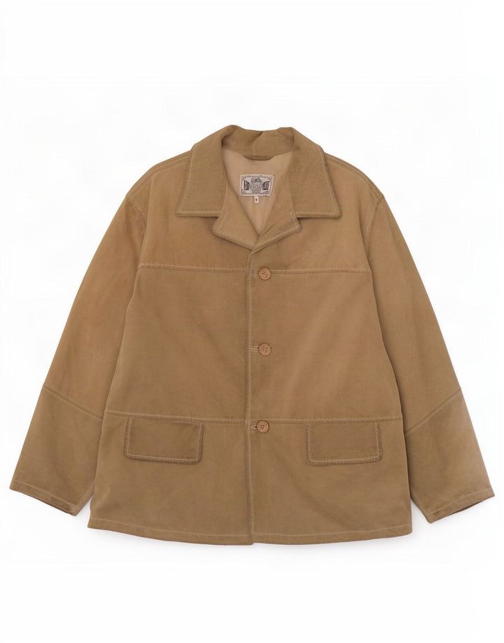 Jaqueta masculina vintage de camurça UK 38 couro bege médio