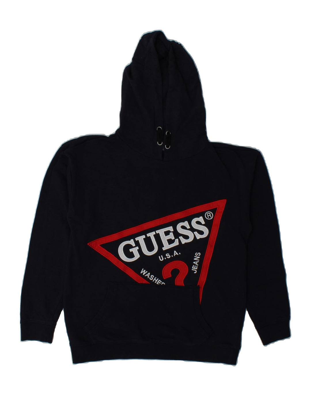 GUESS Boys Graphic Hoodie Jumper 13-14 Years Navy Blue Cotton Vintage Guess and Second-Hand Guess from Messina Hembry 