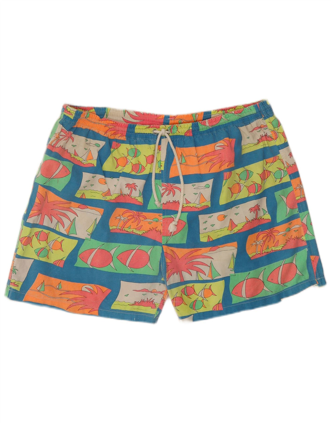 Shorts de natação vintage masculino com padrão abstrato médio multicolorido