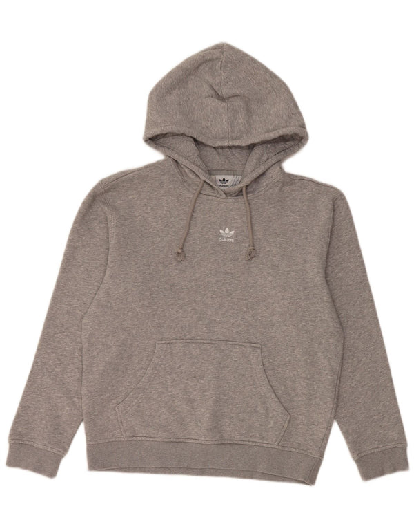 Suéter com capuz oversized Adidas feminino UK 10 pequeno algodão manchado cinza