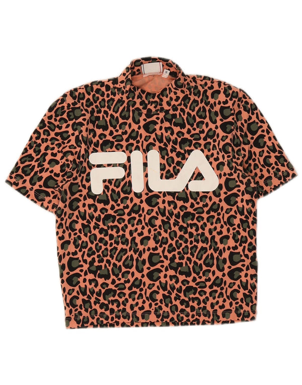 Camiseta feminina Fila Crop Graphic UK 8 pequena rosa animal print algodão