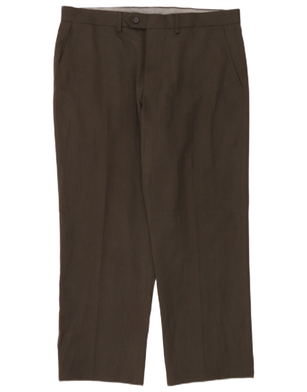 Calça masculina de terno reto Marks & Spencer W36 L29 poliéster marrom
