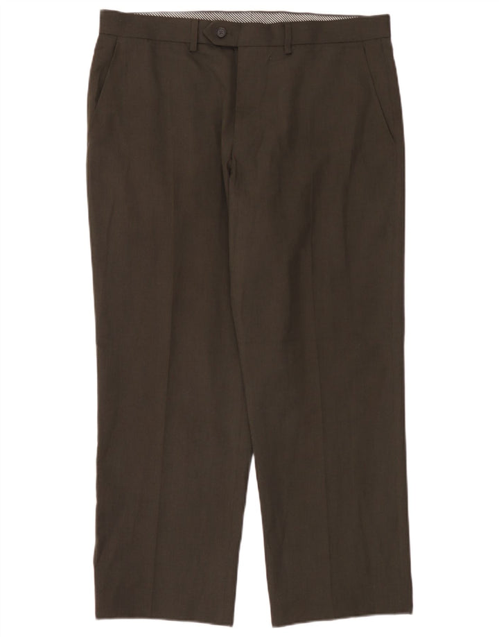 Calça masculina de terno reto Marks & Spencer W36 L29 poliéster marrom