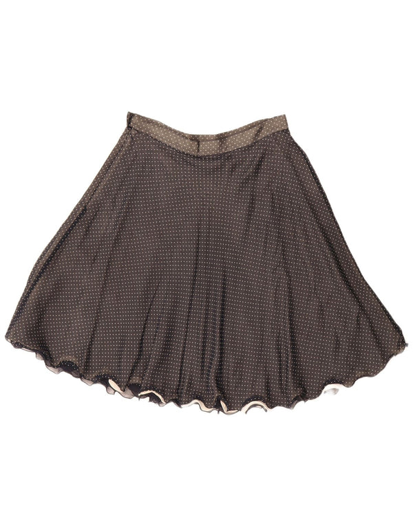 Saia evasê feminina vintage IT 44 médio W28 seda preta manchada