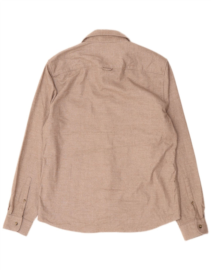 Camisa masculina de flanela Reiss Regular Fit XL poliéster manchado bege