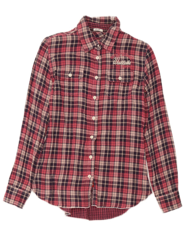 Replay Camisa feminina de flanela gráfica com ajuste masculino Reino Unido 10 pequena xadrez vermelha
