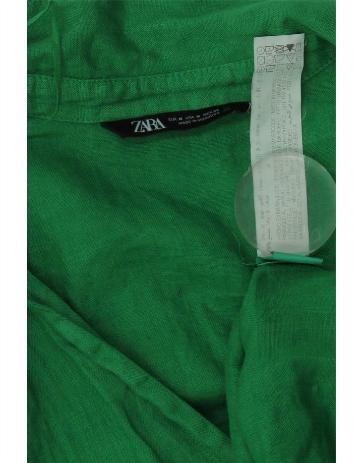 Camisa feminina Zara UK 14 linho verde médio