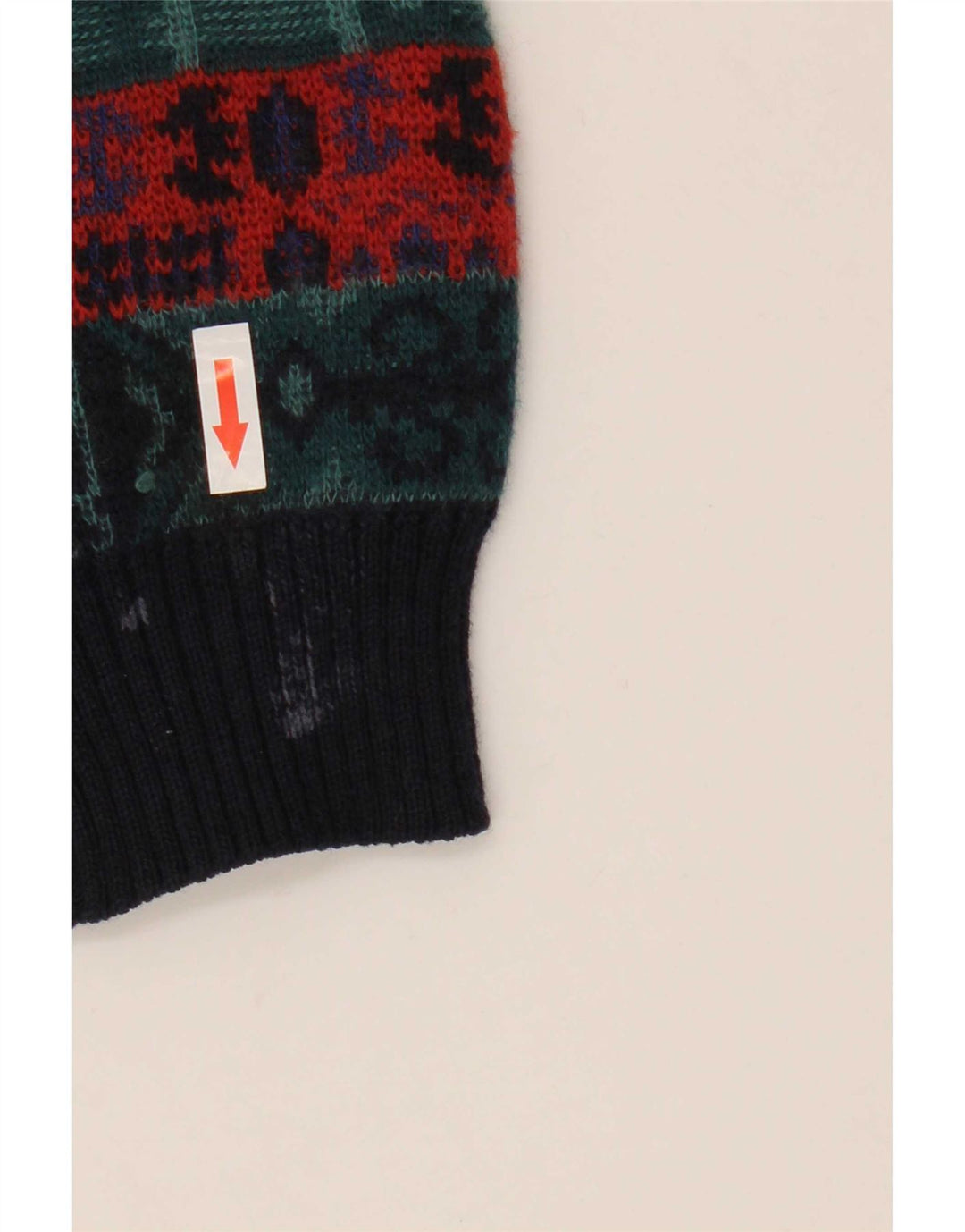 Suéter cardigã masculino vintage IT 52 grande lã geométrica multicolorida