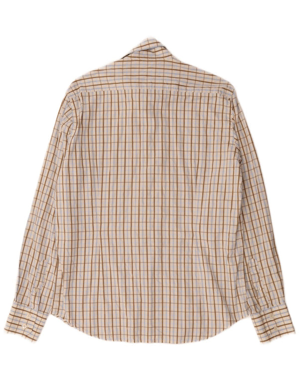 Camisa masculina Ted Baker tamanho 3 algodão xadrez bege médio