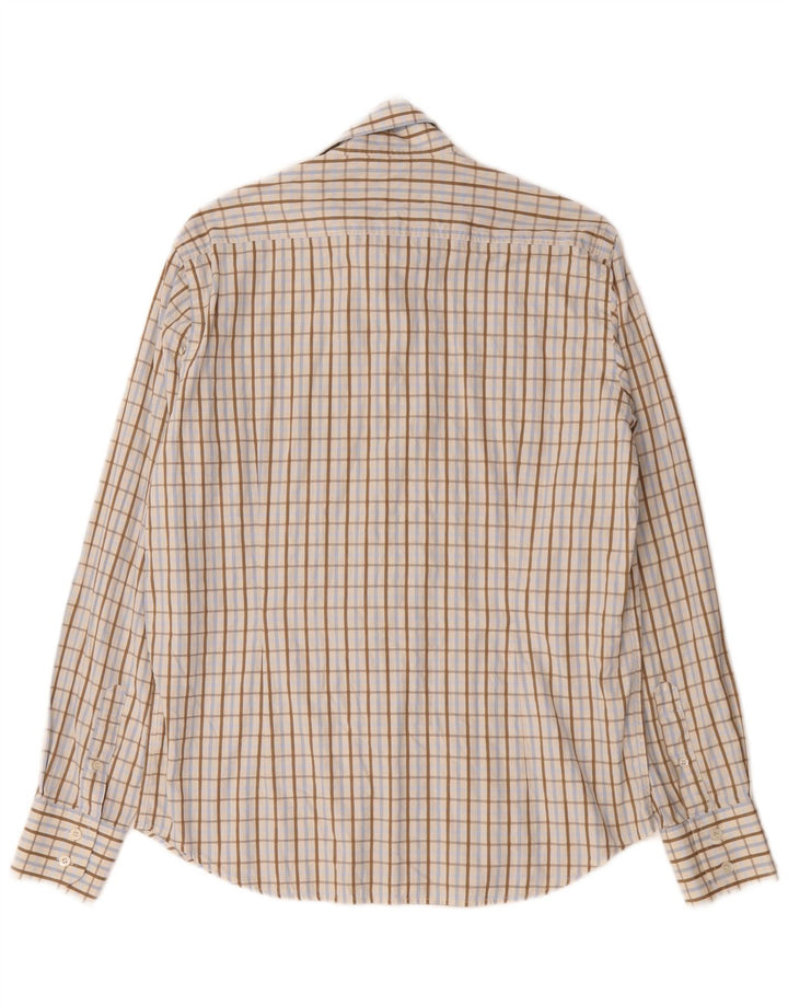 Camisa masculina Ted Baker tamanho 3 algodão xadrez bege médio