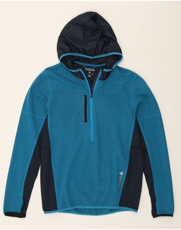 Reebok Mens 1/4 Zip Hoodie Jumper Médio Azul Poliéster