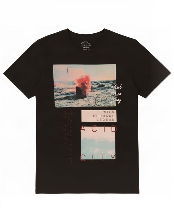 Camiseta gráfica masculina Jack & Jones Top médio algodão preto
