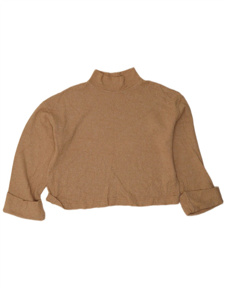 Zara Womens Crop Oversized Top Manga Longa Reino Unido 14 Médio Bege