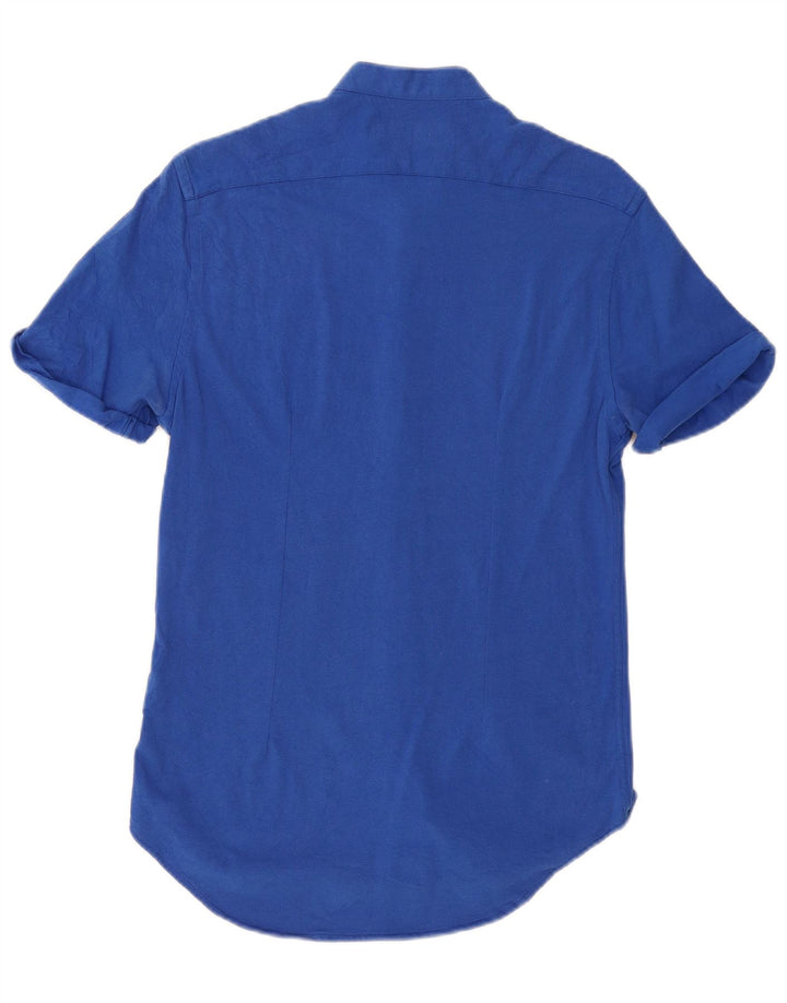 Camisa masculina ZARA Slim Fit manga curta azul médio algodão