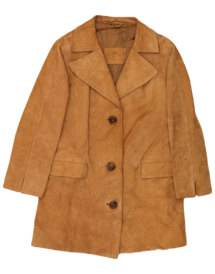 Jaqueta blazer feminina vintage de camurça com 3 botões Reino Unido 12 bege médio