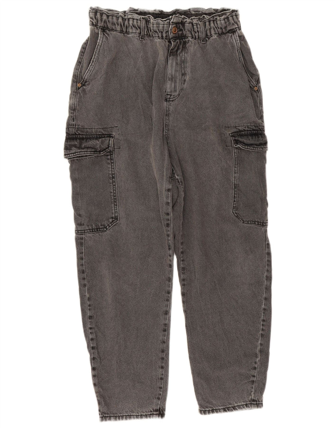 Zara Womens Crop Cargo Loose Jeans EU 40 Médio W32 L25 Algodão Cinza