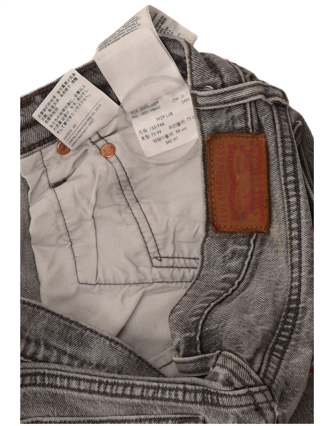 Jeans femininos Levi's Slim W29 L28 algodão cinza