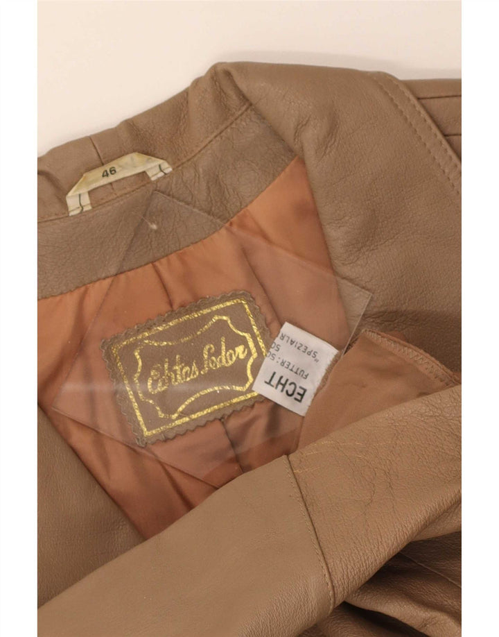 Jaqueta blazer feminina vintage de couro com 3 botões EU 46 XL bege