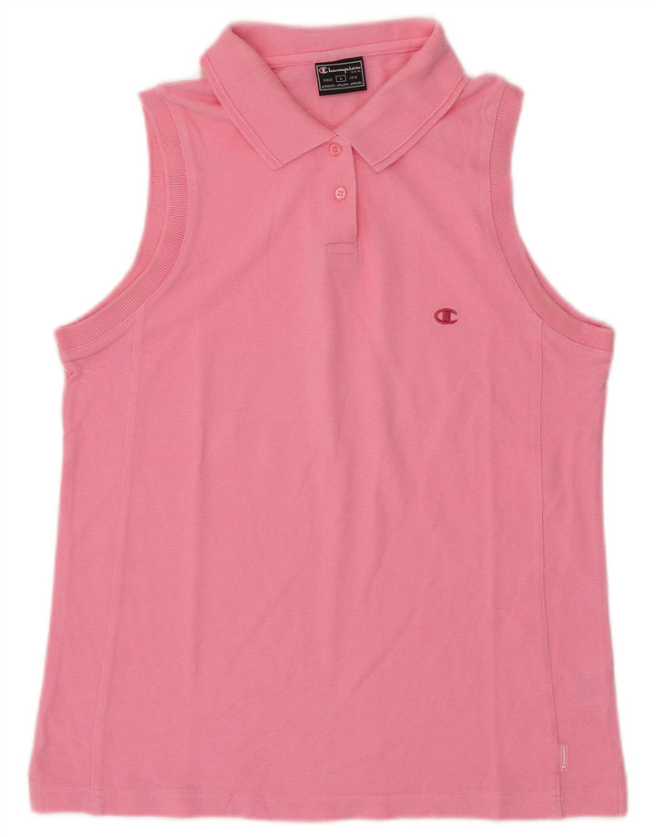 Camisa polo feminina sem mangas CHAMPION Reino Unido 14 grande algodão rosa
