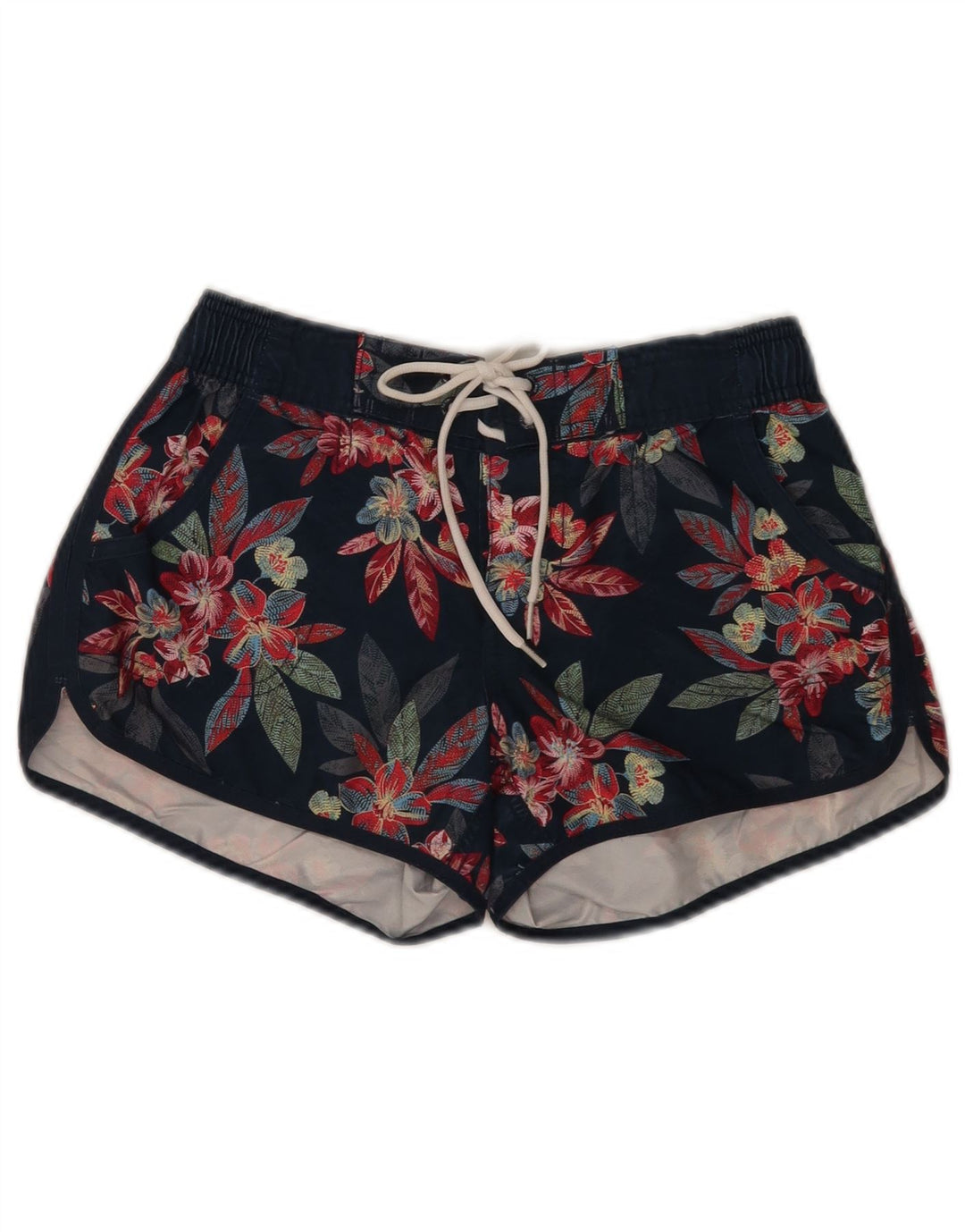 Poliéster floral pequeno dos azuis marinhos britânicos do short de natação das mulheres gordas da cara