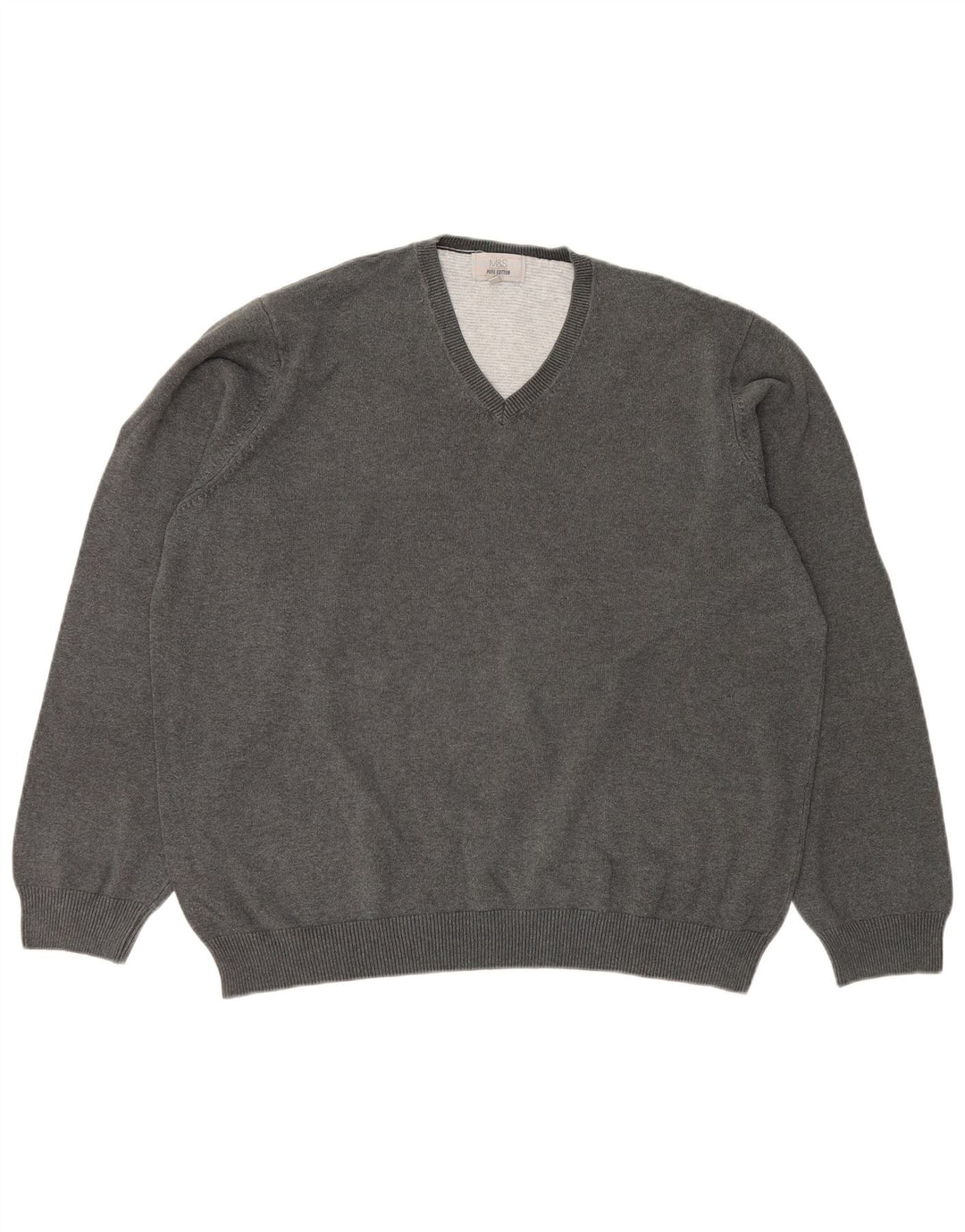 Suéter masculino Marks & Spencer com decote em V 2XL algodão cinza
