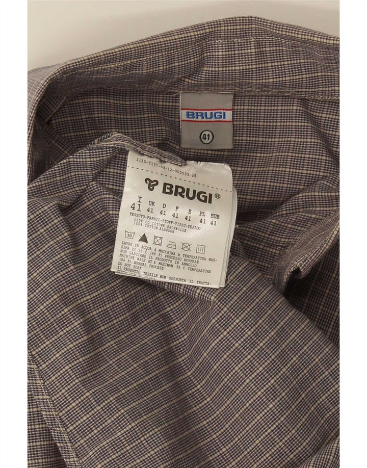 Camisa masculina de manga curta Brugi tamanho 41 grande algodão xadrez cinza