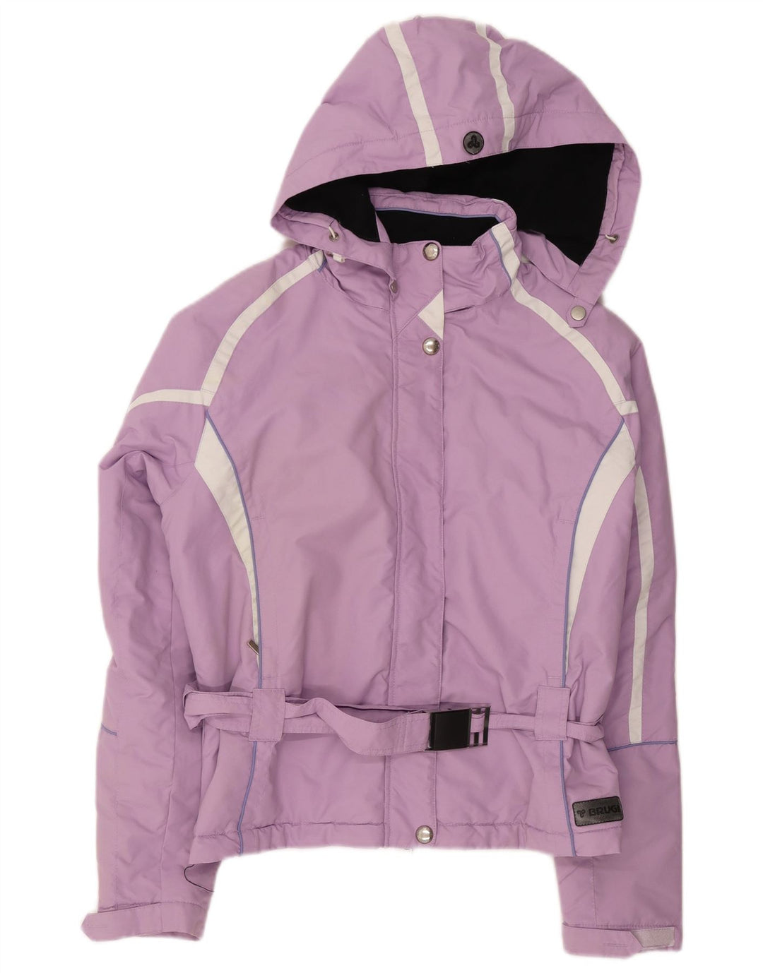 Jaqueta de esqui com capuz feminino Brugi UK 16 grande poliéster roxo Colourblock