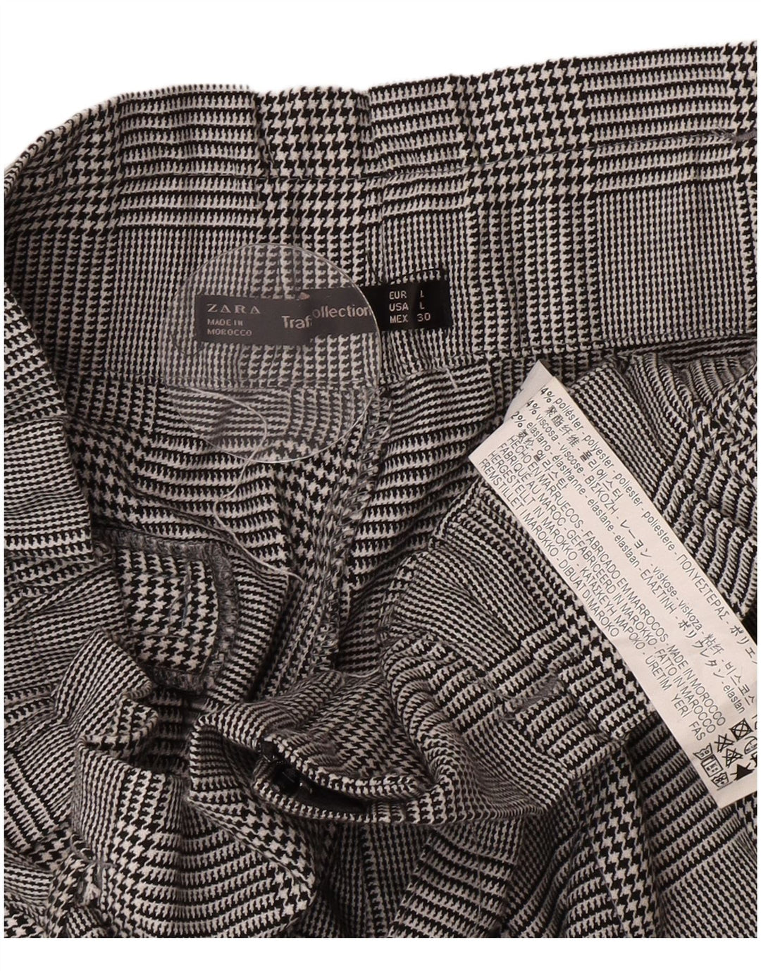 Zara Shorts Chino Feminino Cintura Alta Grande W30 Cinza Houndstooth Poliéster